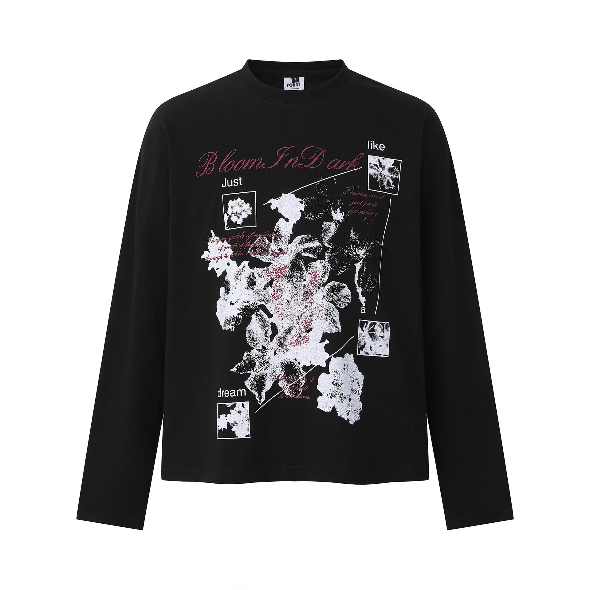 Women's long-sleeve shirt with floral photo print and oversized boxy cut