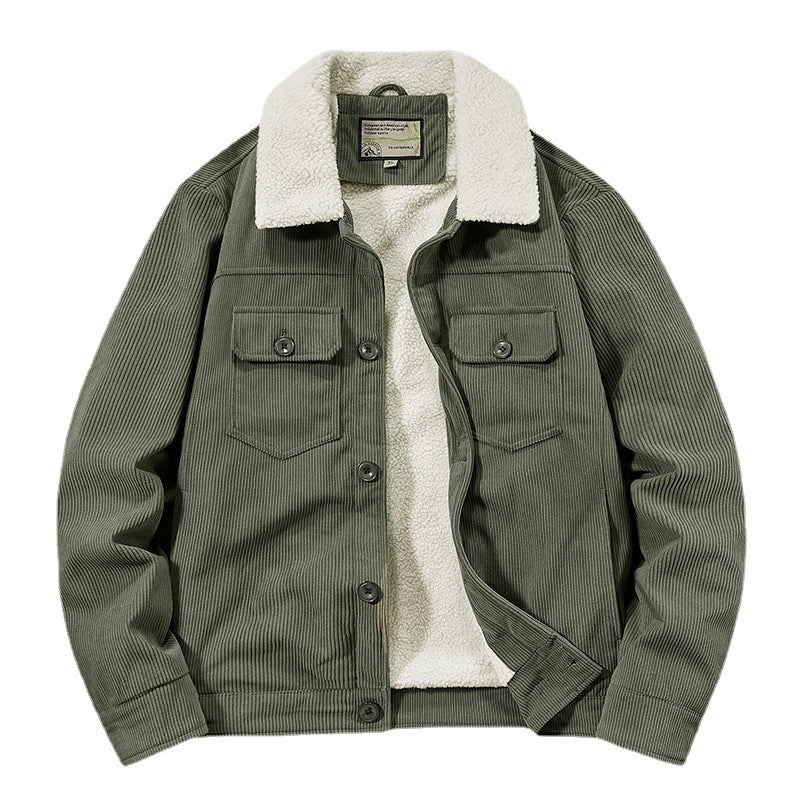 Men's cord jacket in trucker style with teddy lining and patch chest pockets Chichicherry