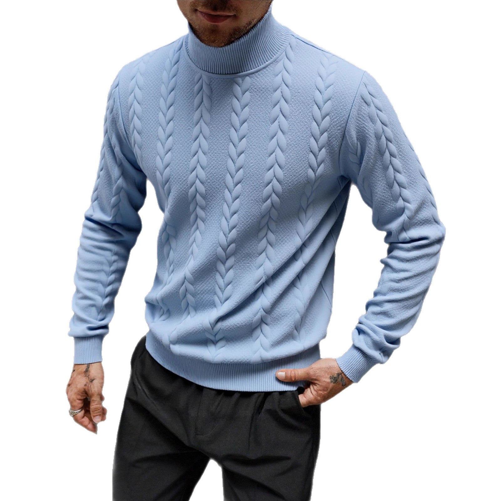Men's chunky-knit turtleneck sweater with cable pattern and ribbed cuffs Chichicherry