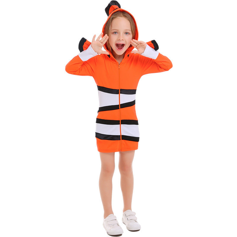 Ladies' animal costume in clownfish design with hood and colorful accents Chichicherry