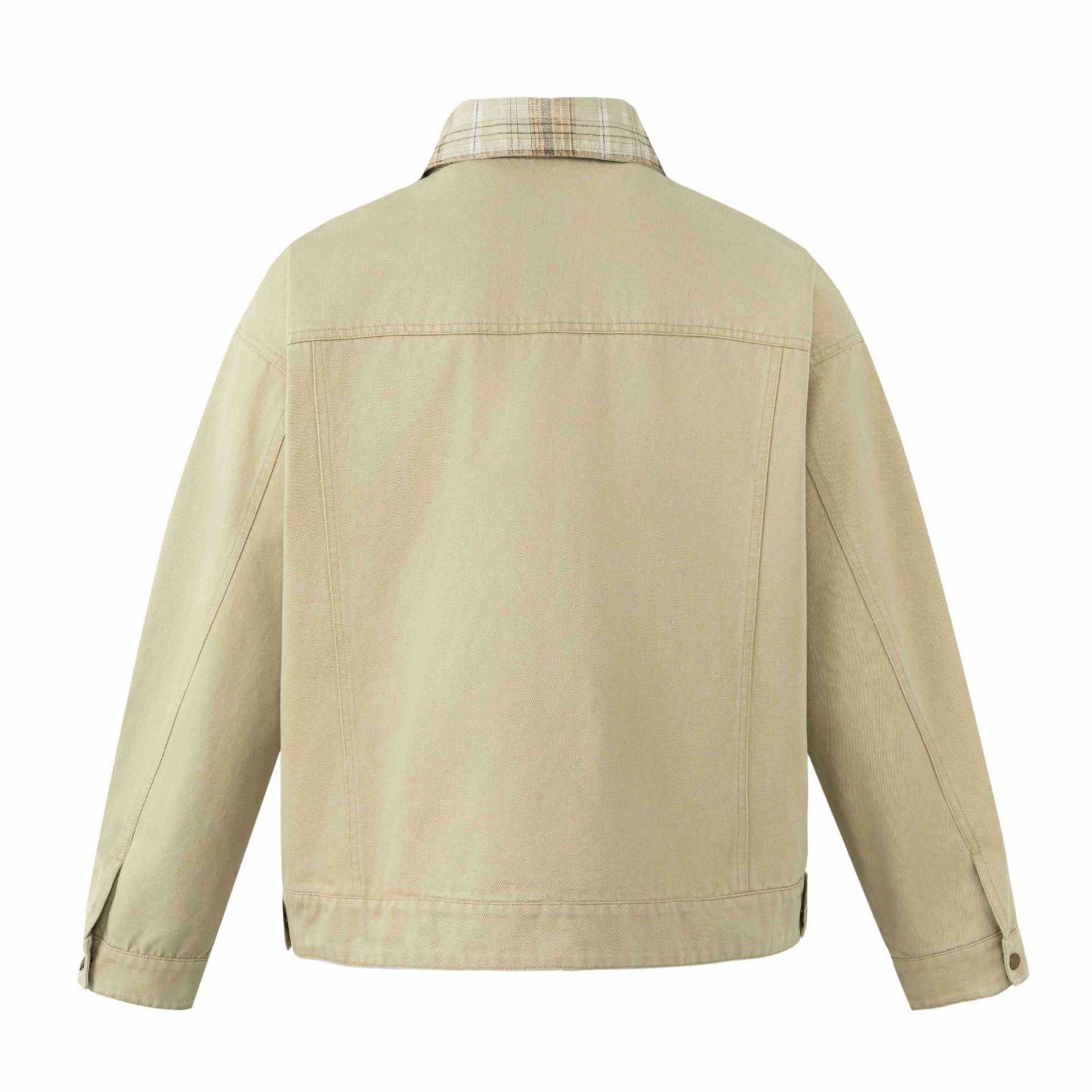 Men's short-cut canvas workwear blouson with check collar and zip chest pocket Chichicherry