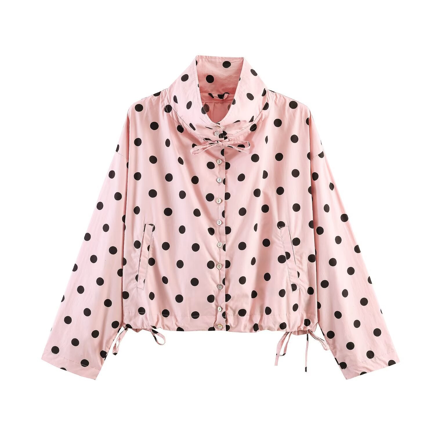 Women's Lightweight Windbreaker with Stand Collar, Ties and Drawstring Chichicherry