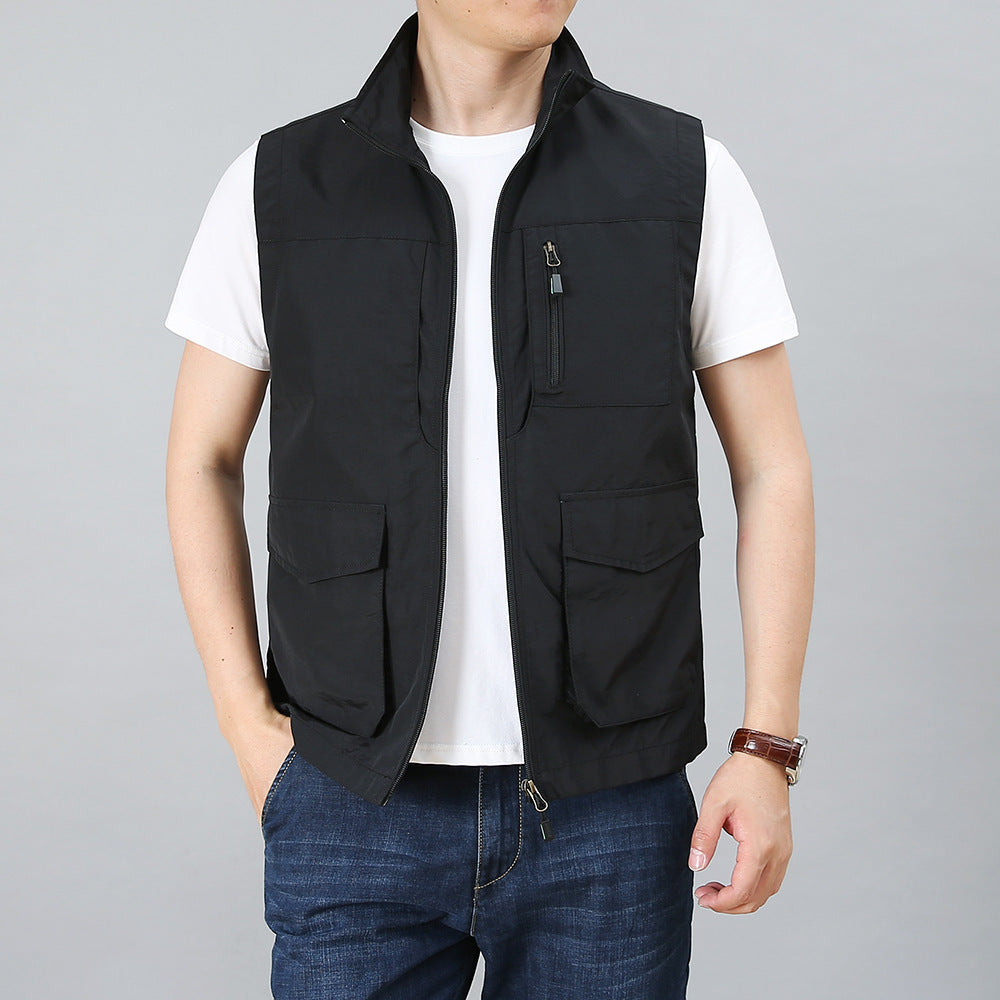 Men's utility vest with multiple pockets and stand-up collar Chichicherry