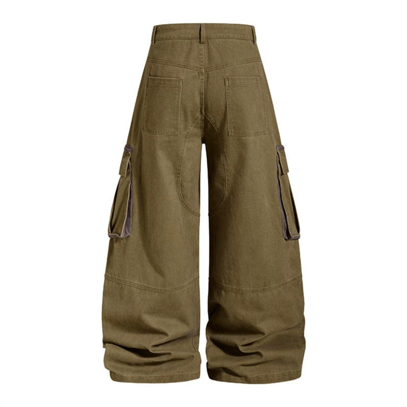 Women's Wide Cargo Culotte Pants with High Waist, Large Flap Pockets and Distinctive Stitching Details Chichicherry