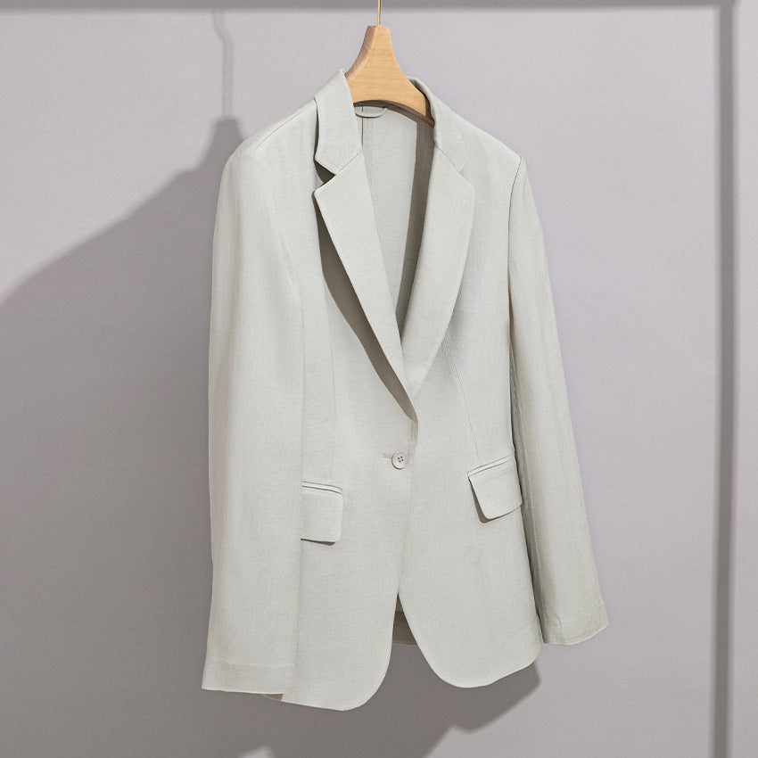 Women Light Structured Single-Button Blazer with Figure-Shaping Darts and Flap Pockets Chichicherry