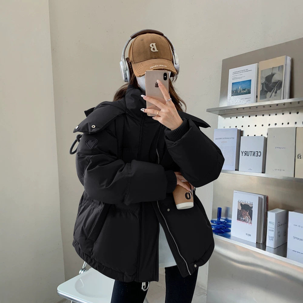 Women’s oversized quilted short jacket with hood, windproof lining and oversized collar Chichicherry
