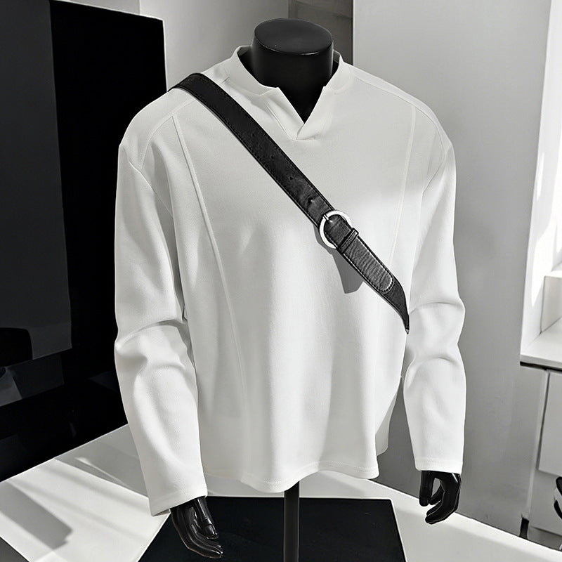 Men's Oversize Long Sleeve Shirt with V Notch Collar, minimalist cut and soft cotton blend Chichicherry