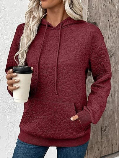 Women's Quilted Hoodie with Floral Embossed Quilted Texture Chichicherry