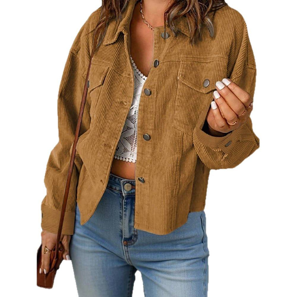 Women's short cord jacket with oversized fit, chest pockets and snap button placket Chichicherry
