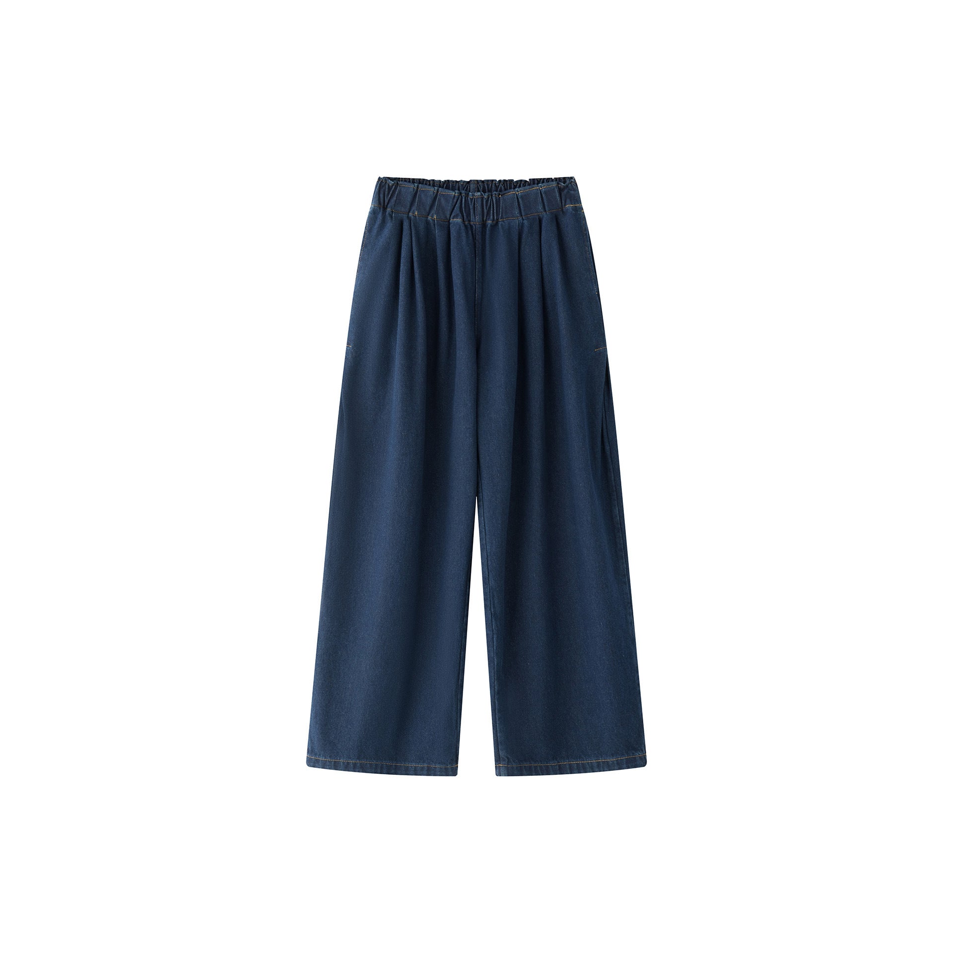 Women Wide Pleated Denim Culottes with High Waist and Deep Crotch Chichicherry