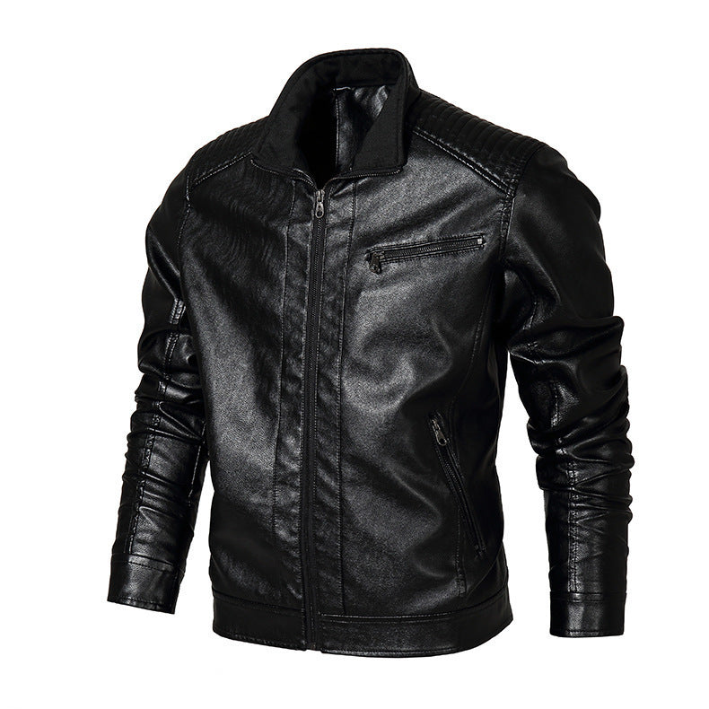 Men's slim-fit faux leather blouson with high closing stand collar and shoulder padding Chichicherry