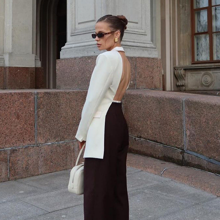 Women Sculptural Tailored Blazer with Asymmetric Front and Accentuated Shoulder Chichicherry