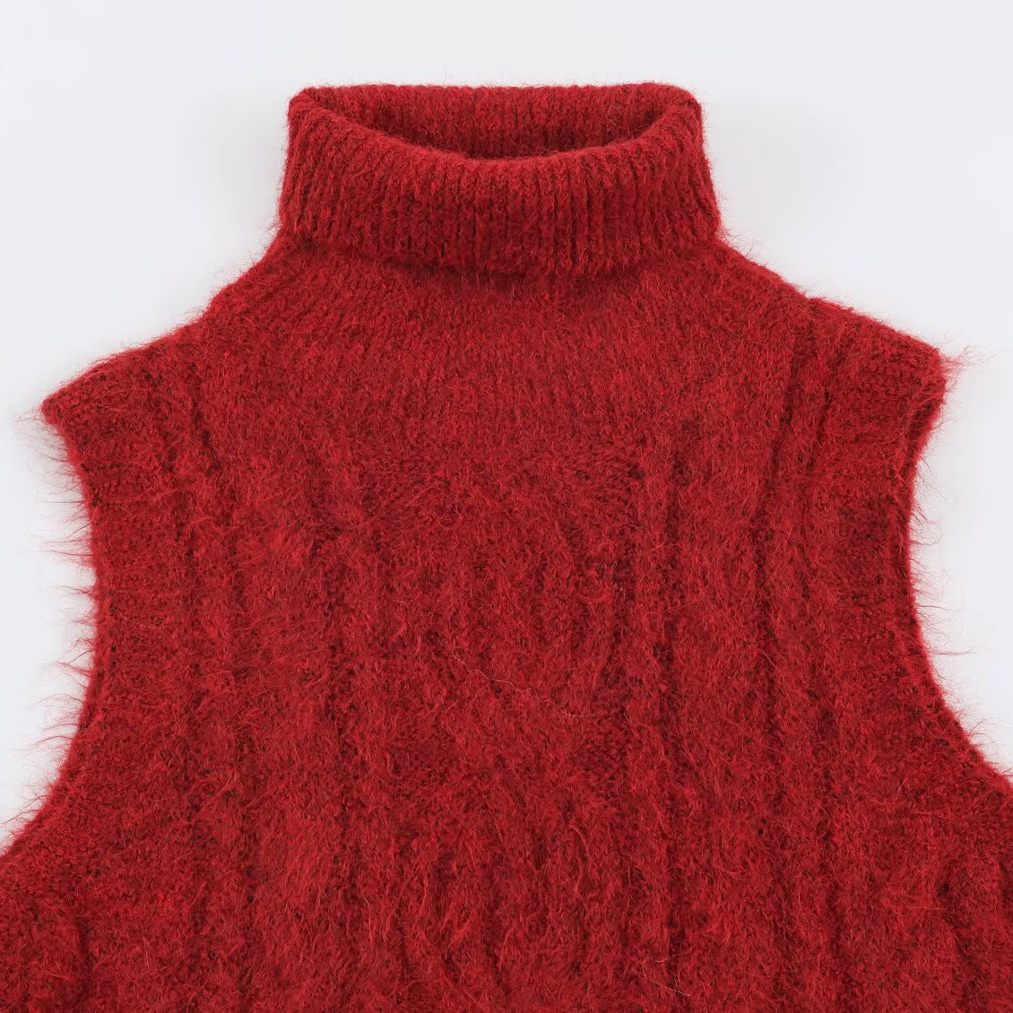 Women's Sleeveless Cable Knit Vest with Roll Neck and Ties Chichicherry