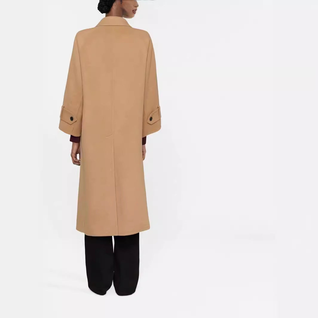 Women's Maxi Length Wool Blend Coat with Extra Long, Boxy Sleeves Chichicherry