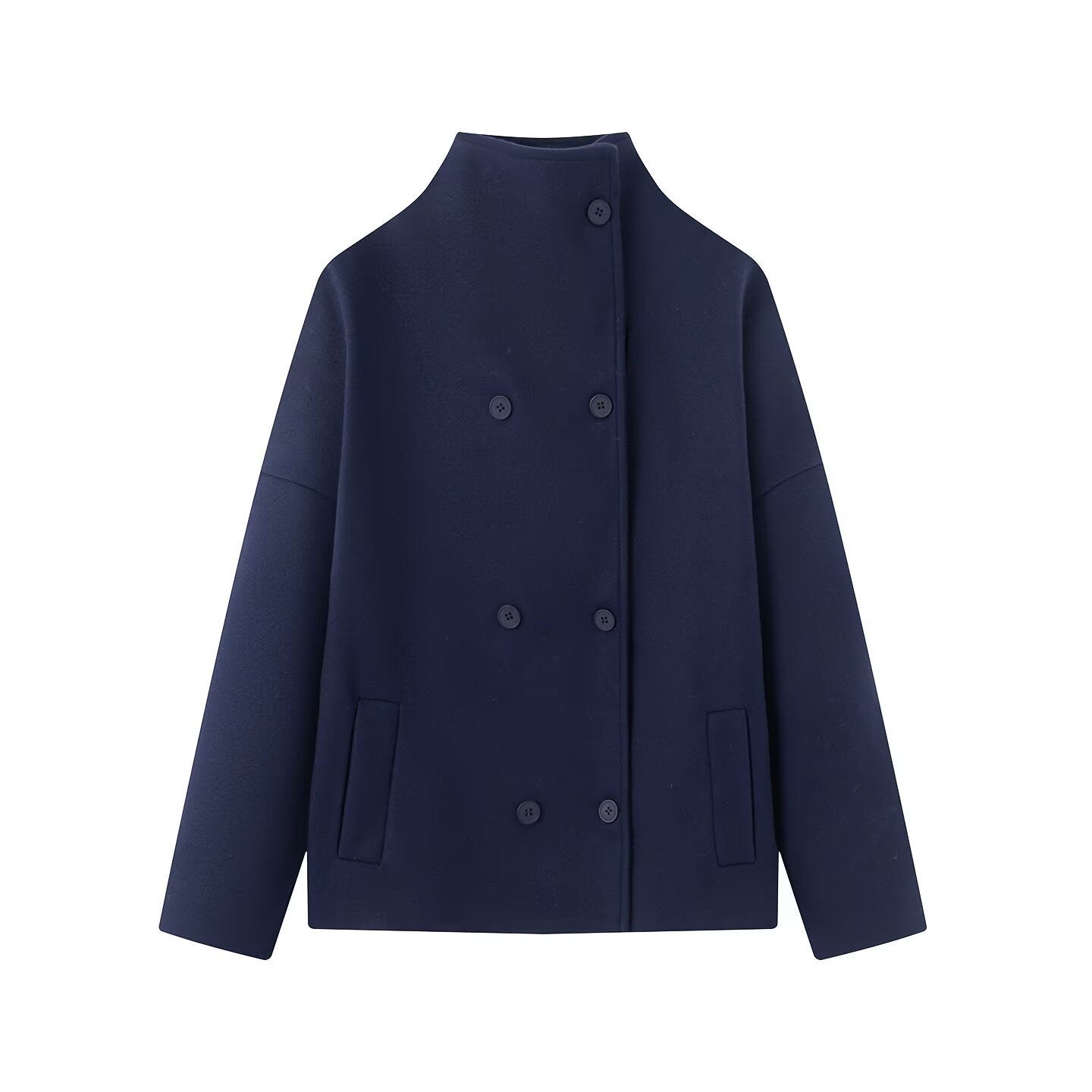 Ladies short coat made of wool blend with stand-up collar, dropped shoulder and double-breasted button placket Chichicherry