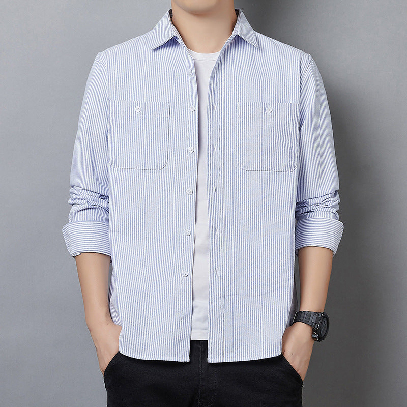 Men's Striped Long Sleeve Shirt made of Cotton Blend with Chest Pockets and Casual Cut Chichicherry
