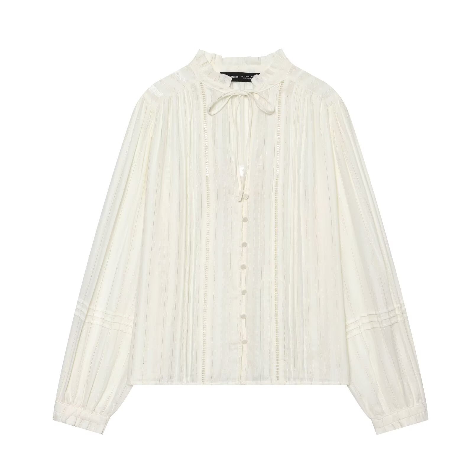 Women's Pleated Chiffon Blouse with Ruffled Collar and Tie Band Chichicherry