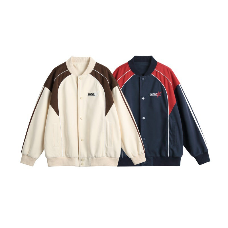 Men's Sporty College Bomber Jacket with Stand-Up Collar, Raglan Sleeves and Contrasting Piping Chichicherry
