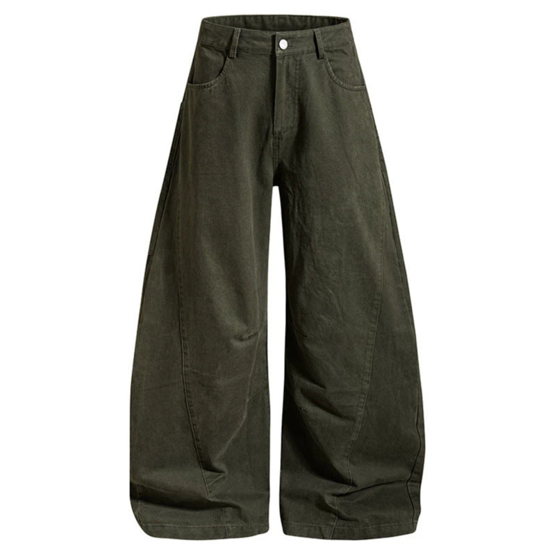 Women's Wide Denim Palazzo Pants with Balloon Hem and Attached Logo Pockets Chichicherry