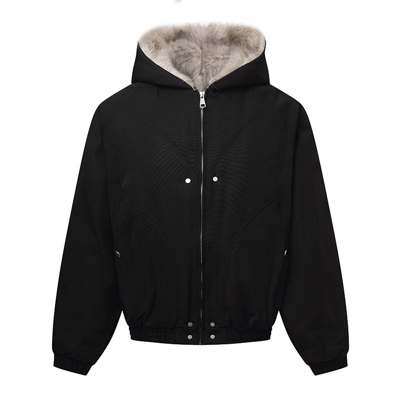Unisex hooded jacket with warming teddy lining, elastic hem and concealed button placket Chichicherry