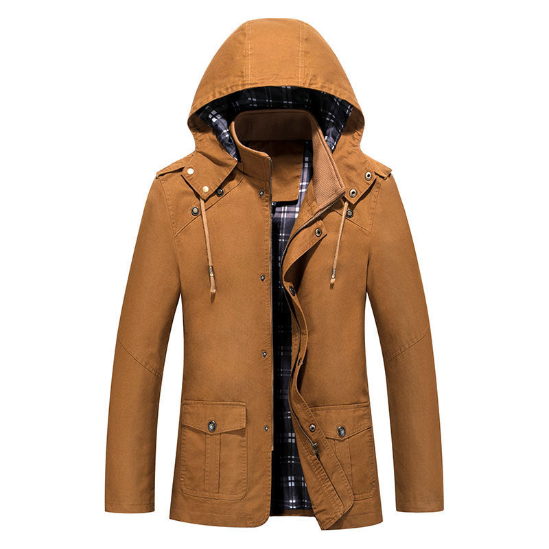 Men's Urban Cotton Hoodie Blouson with Hood, Checked Lining and Patch Pockets Chichicherry