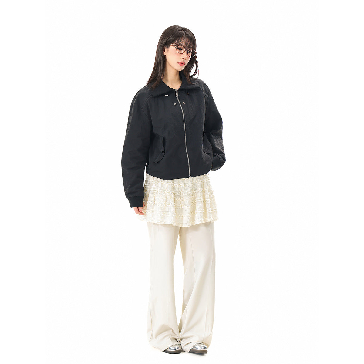 Women's boxy blouson jacket with high stand-up collar, elastic cuffs, and flap pockets Chichicherry