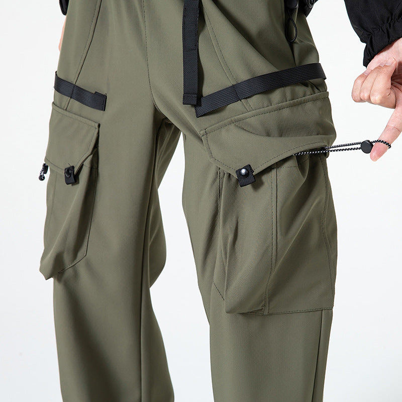 Men's wide technical cargo pants with multiple pockets, water-repellent ripstop and adjustable drawstring waistband Chichicherry