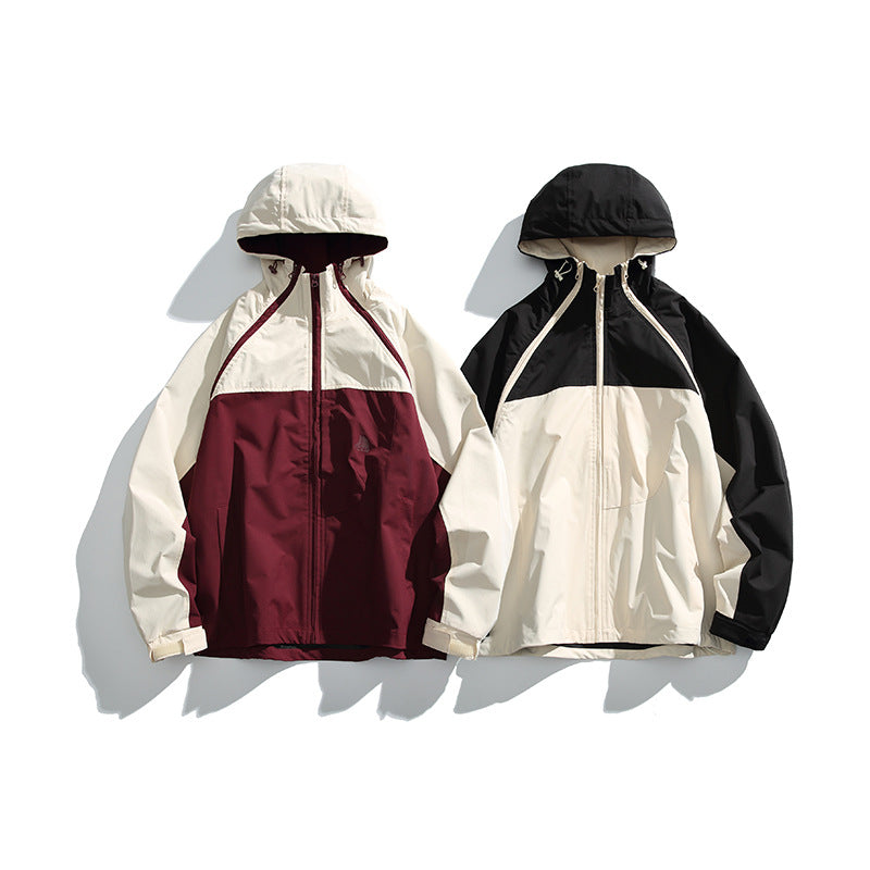 Unisex Lightweight two-tone wind and rain jacket with hood, water-repellent shell and adjustable hem Chichicherry