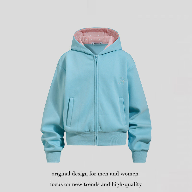 Women's Cropped Hoodie Sweat Jacket with Zipper, Lined Hood and Ribbed Cuffs Chichicherry