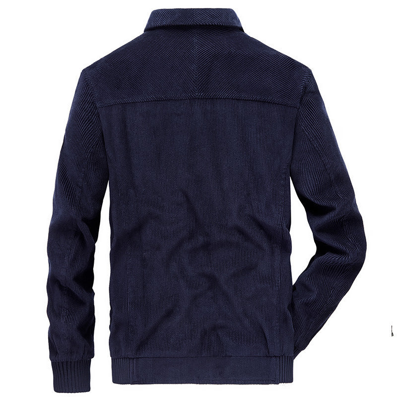 Men's cord jacket with standing collar, full zip, and badge details Chichicherry