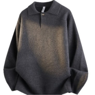 Damen Oversized Polokragen-Feinstrickpullover mit kurzem Schlitz und Zierknopf Chichicherry