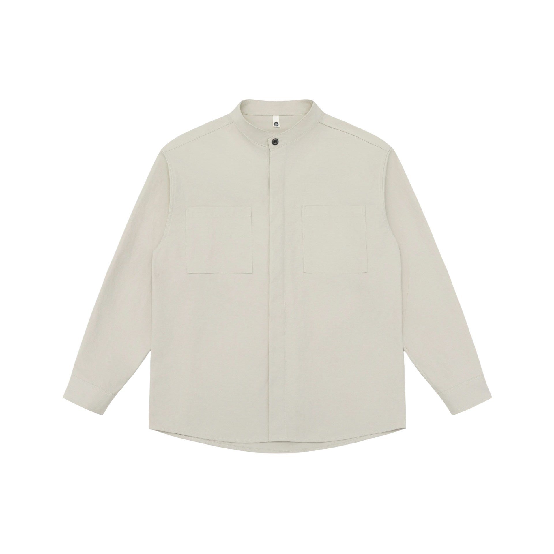 Unisex shirt jacket with stand-up collar, concealed button placket, and patch breast pockets Chichicherry