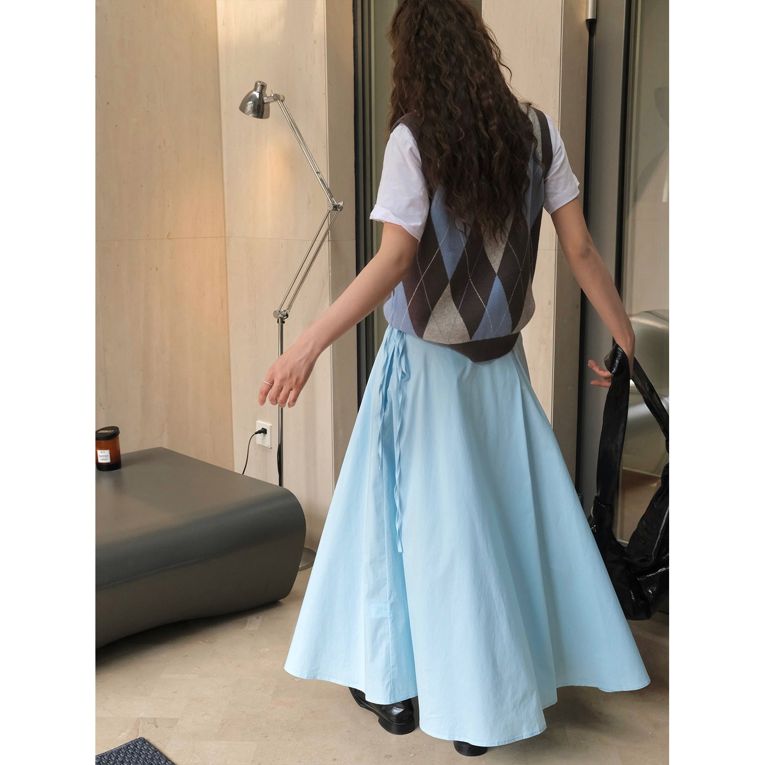 Women's Soft High-Waist Maxi Skirt with Drawstring, Wide Fall and Flowing Ruffle Silhouette Chichicherry