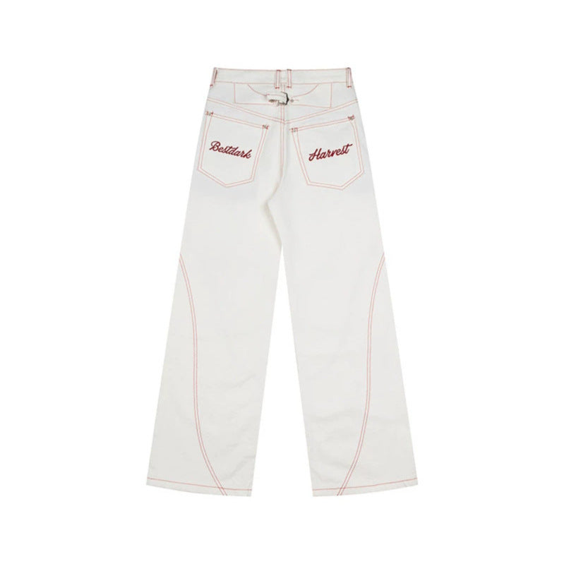 Women's High-Waist Wide-Leg Jeans with contrast pockets and decorative stitching Chichicherry