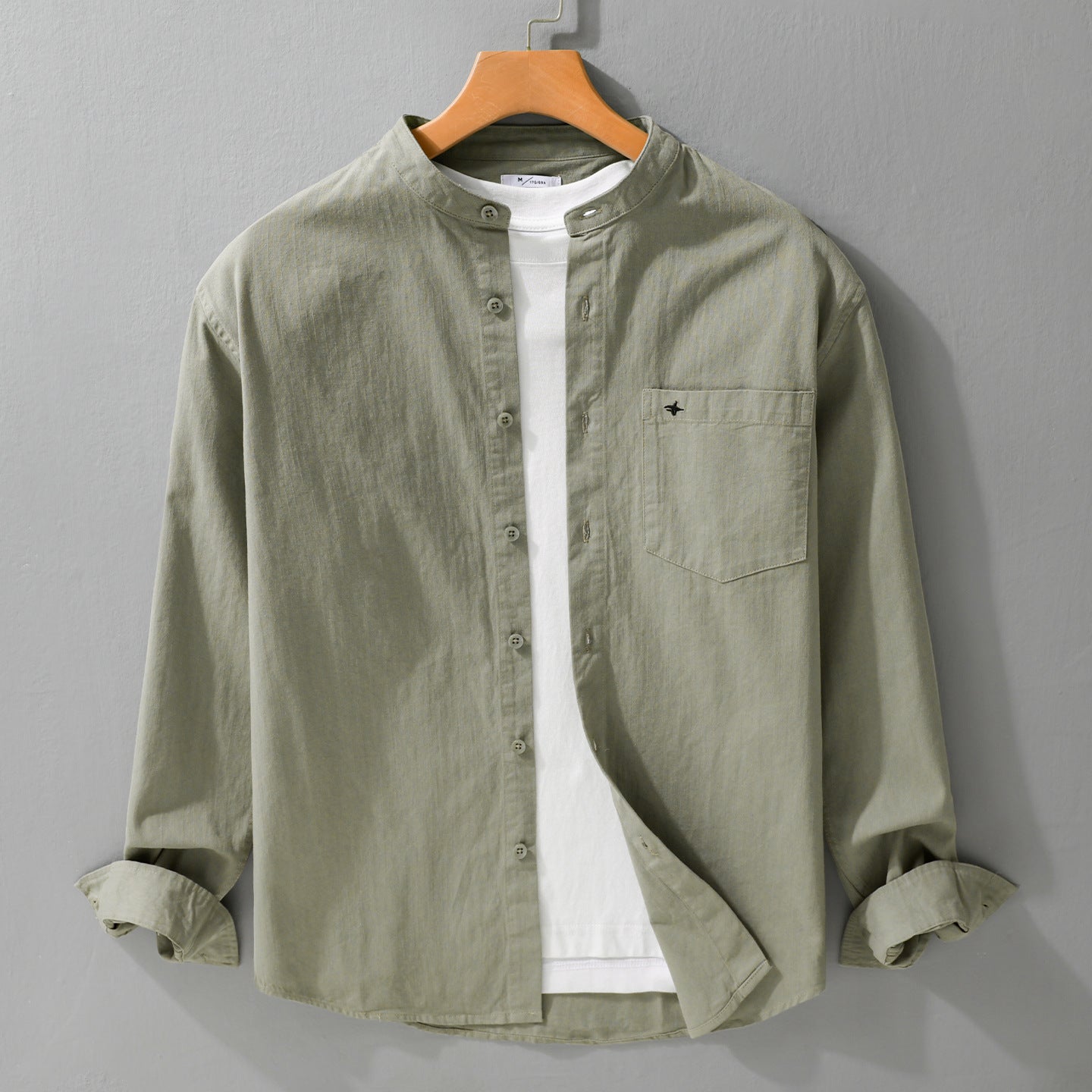 Men's Lightweight Cotton Shirt with Stand Collar, Chest Pocket and Relaxed Fit Chichicherry