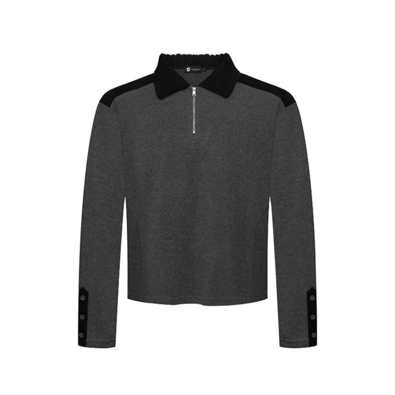 Women's Long Sleeve Polo Shirt with Half Zip, Contrast Shoulders and Button Cuffs Chichicherry