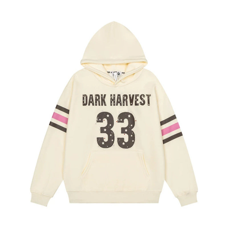 Women's oversized hoodie with vintage number print, studded detailing, and contrast stripes on the sleeves Chichicherry