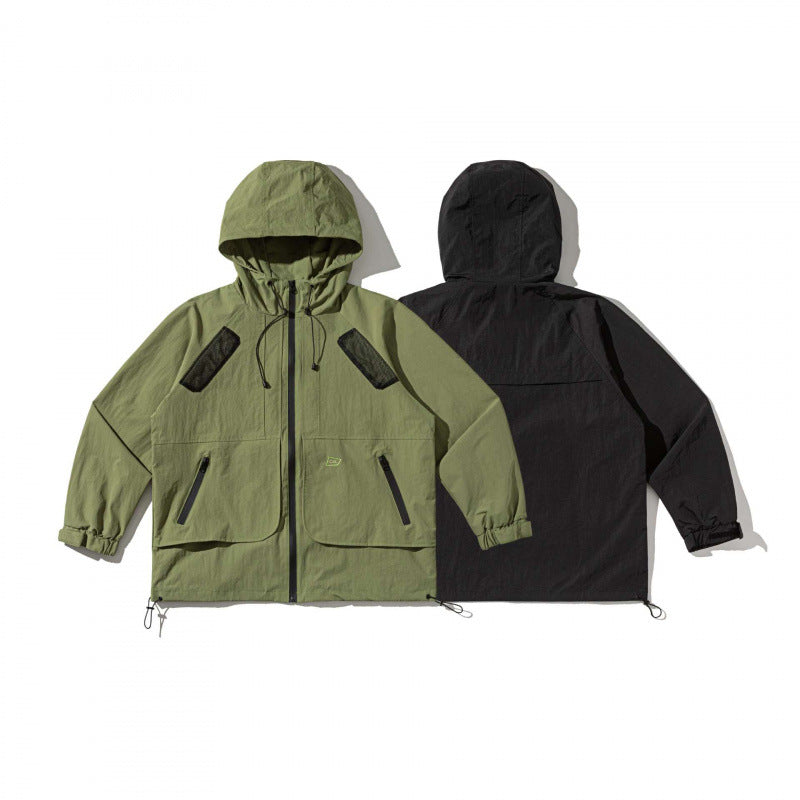 Unisex Technical Oversized Hooded Jacket with Mesh Ventilation Zones, Zipper and Drawstring Chichicherry