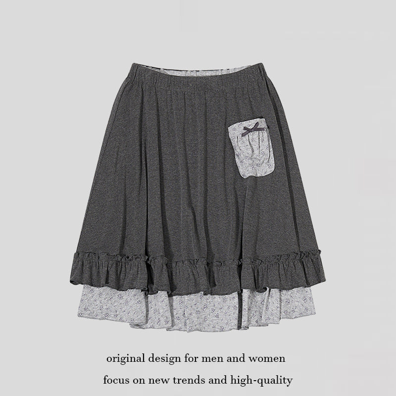 Women's layered skirt with ruffle, elastic comfort waistband and decorative pocket detail Chichicherry