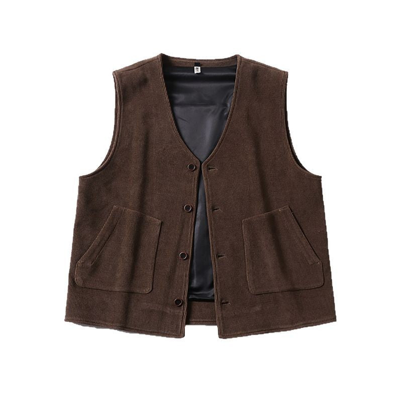 Men's cord waistcoat with satin lining, V-neck and patch pockets Chichicherry