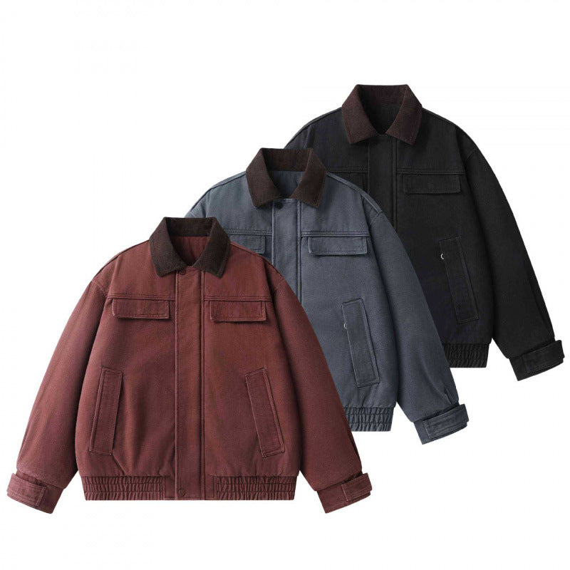 Men's Oversized Canvas Blouson with Cord Collar, Concealed Front Placket and Gathered Hem Chichicherry