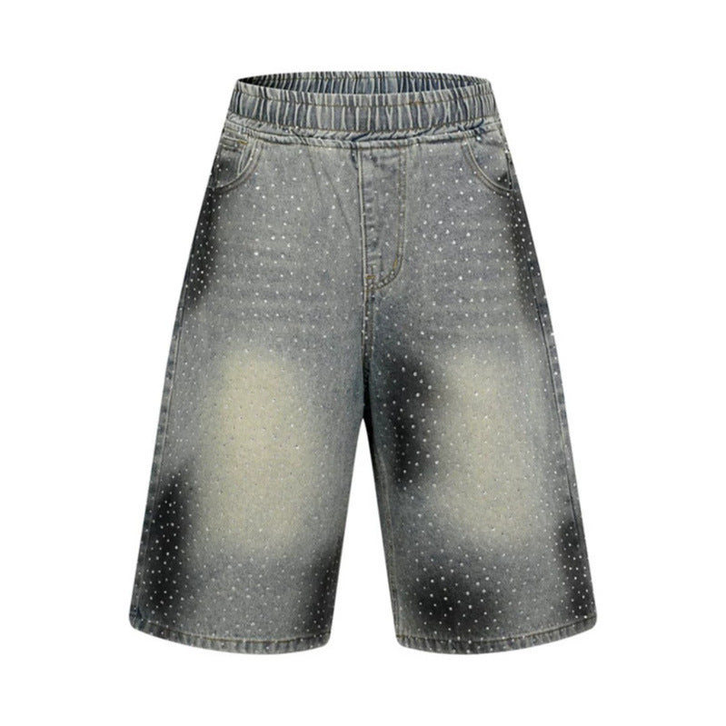 Women's high-waisted denim culotte shorts with comfort waistband and subtle polka dot pattern Chichicherry