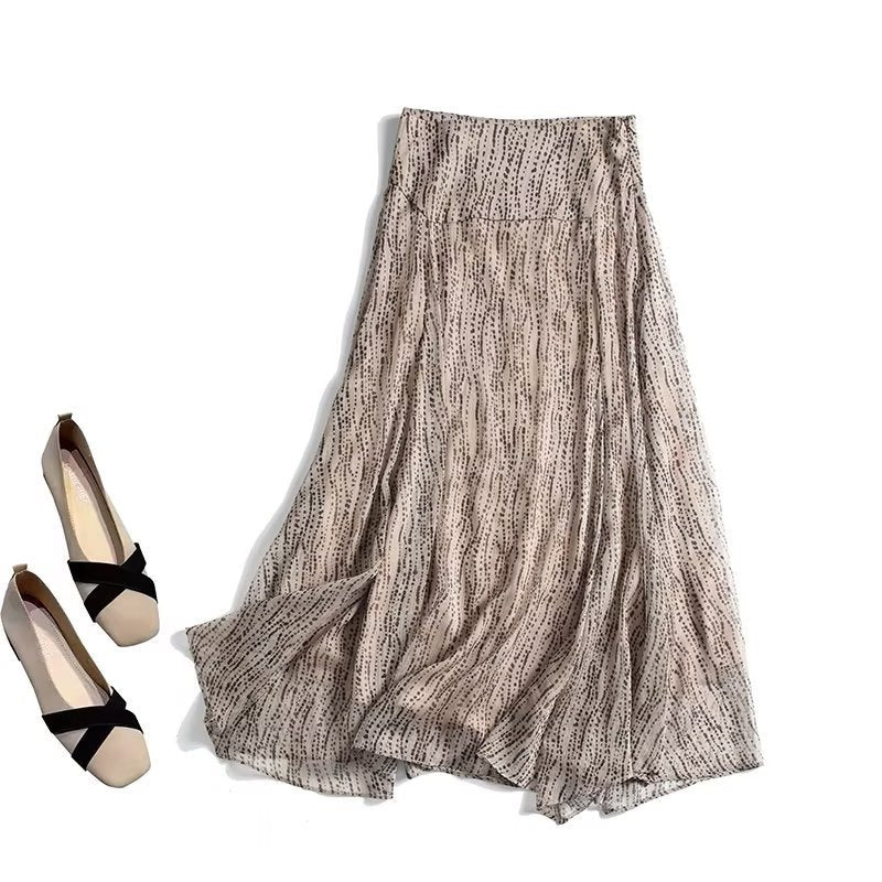 Women Flowing Midi Skirt with Pleat Effect and Subtle Polka Dot Print Chichicherry