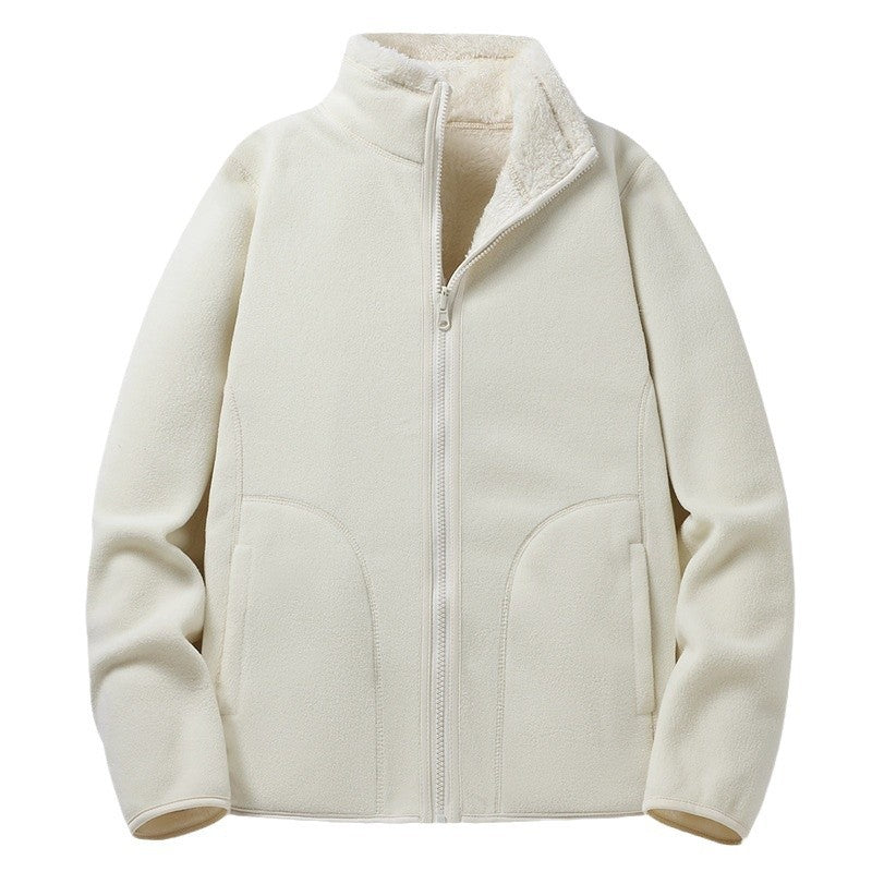 Women Padded Fleece Jacket with Teddy Lining, Stand-up Collar & Full-Length Zipper Chichicherry