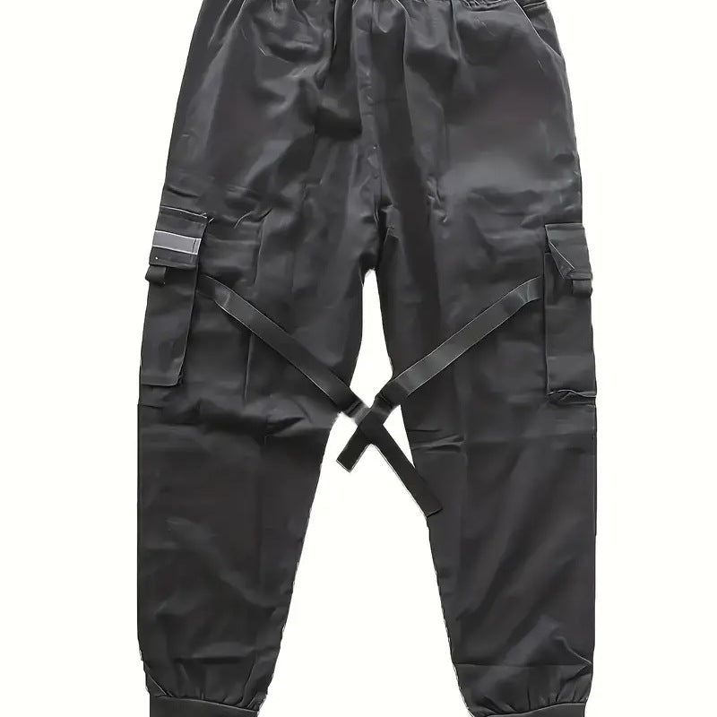 Men's Technical Cargo Jogging Pants with Multiple Pockets, Belt Straps & Elastic Cuffs Chichicherry