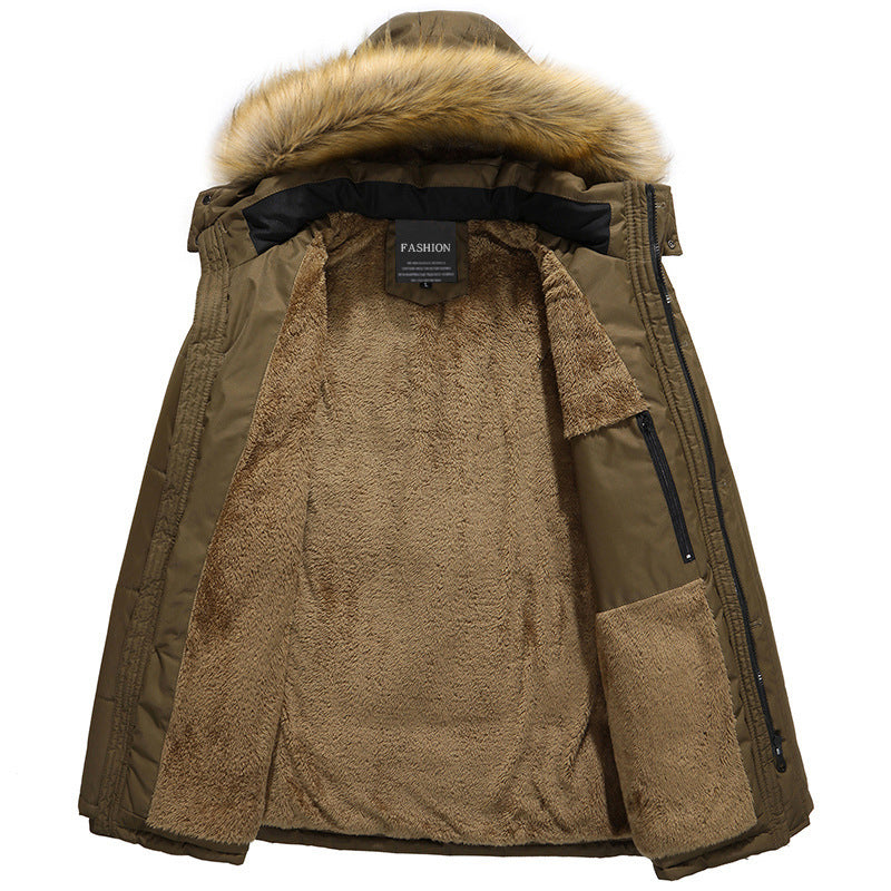 Men's insulated long parka with teddy fleece lining, detachable faux fur hood and concealed two-way zipper Chichicherry