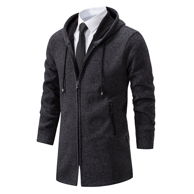Men's Longline Knit Coat with Hood, tailored silhouette and warming fleece lining Chichicherry
