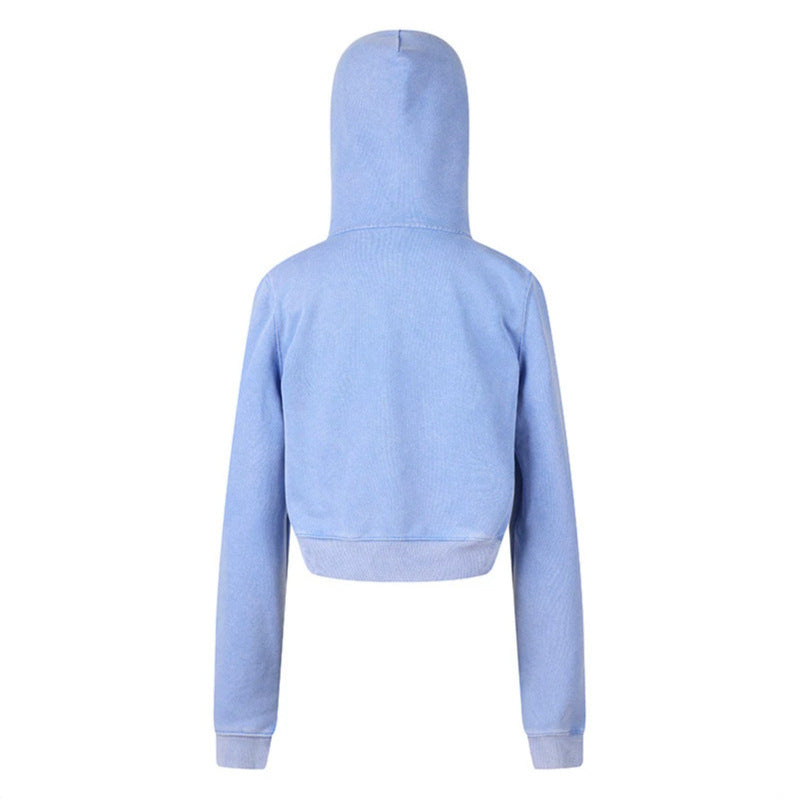 Women's cropped hooded sweatshirt jacket with full zipper in boxy cut and chest pocket Chichicherry