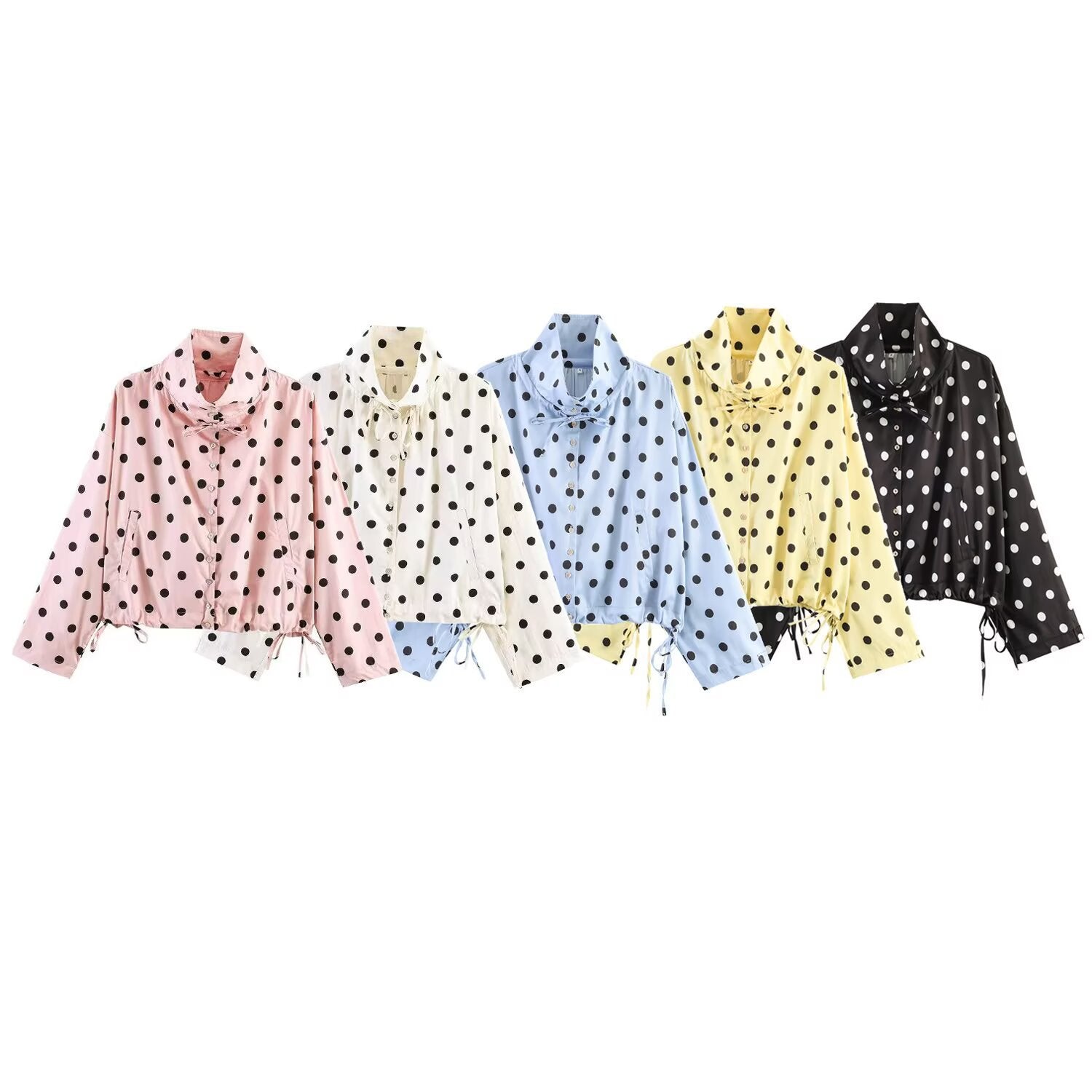 Women's Lightweight Windbreaker with Stand Collar, Ties and Drawstring Chichicherry