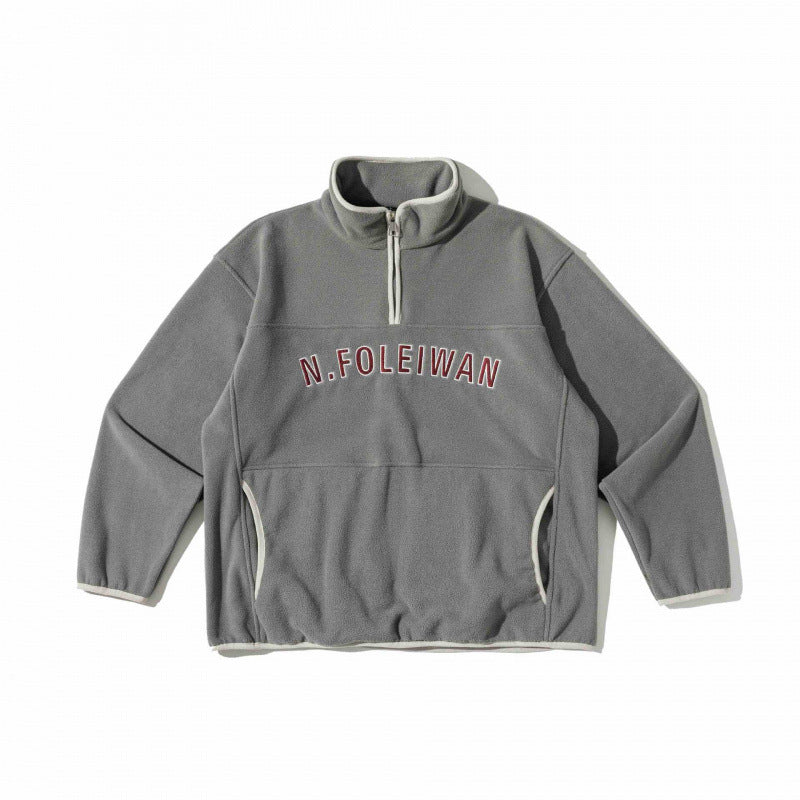 Unisex Oversized Fleece Pullover with Half Zip, Stand-Up Collar and Side Pockets Chichicherry